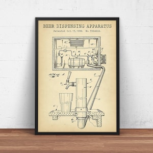 Beer Poster Print, Beer Dispenser Patent Print,  Bar Decor, Restaurant Wall Art, Beer Gift, Brewing, Brewery Prints