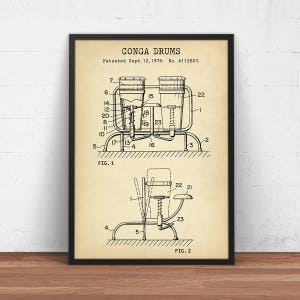 Conga Drum Patent Print,  Musician Gift, Percussion, Music Decor, Music Room Wall Art Conga Drum Blueprint Poster Print
