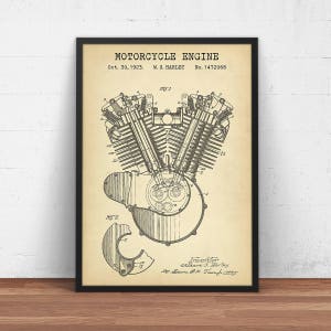 Harley Davidson Motorcycle Engine, 1923 Patent Print,  Harley Engine Blueprint Art, Engine Print Poster, Man Cave Decor