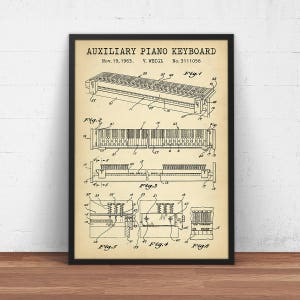Auxiliary Piano Keyboard Patent Art,  Piano Poster Prints, Music Decor, Piano Gifts, Orchestra Grand Piano Pianist Wall Art