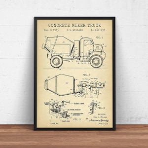 Concrete Mixer Truck 1953 Patent Print,  Concrete Transporting Vehicle, Trucking Decor, Construction Wall Art, Cement Mixer