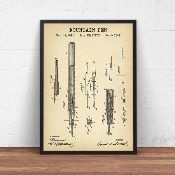 Fountain Pen Patent Print,  Pen Wall Art Poster, Study Room Home Decor, Office Decoration, Judge Law Student Lawyer Gifts