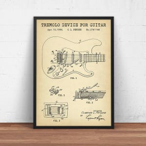 Fender Classic Patent Print, 1950&#39;s Stratocaster & Telecaster Guitar,  Blueprint Art, Music Poster Print, Musician Gifts