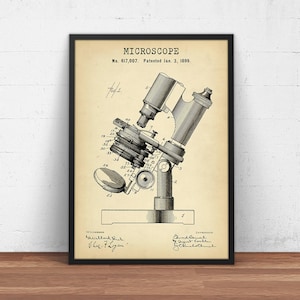 Microscope Patent Print,  Science Student Gifts, Hospital Wall Art, Doctors Office Decor, Medical Research, Steampunk Art