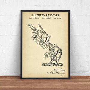 Panchito Pistoles Patente Arte, Cartel de Disney, Impresión Graciosa de Gallo, Regalos para Niños, Los Tres Caballeros, Arte de Dibujos Animados