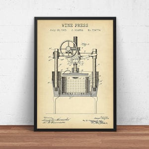 Wine Gifts, Wine Press Patent Print, Retro Art, Wine Press Decor, Bar Decor, Wine Poster Print, Liquor Spirits Wall Art, Steampunk Art