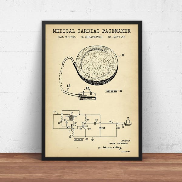 Pacemaker 1962 Patent Print,  Cardiology Wall Art, Pacemaker Poster, Cybernetic, Doctor Gifts, Biomedical Decor, Medical