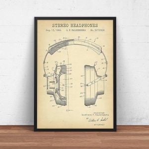 Headphone Patent Print, Audio Headset Blueprint Art, Headphones Poster Print, Home Theater Decor, Media Room Wall Art, Music Gifts