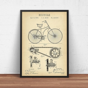 Bicycle Patent Print, Vintage Bike Poster Print, Bicycle Wall Art, Retro Bicycle Print, Bike Blueprint, Bicycle Decor image 1