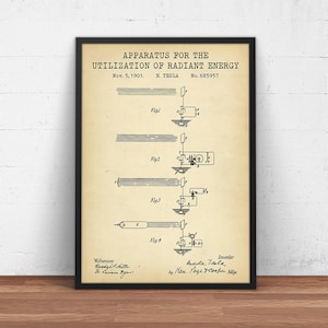 Utnyttjande av strålningsenergi Patentkonstverk, Vetenskapliga tryckfiler, Tesla-bilder, Schematiskt diagram, Studentgåvor, Vintage