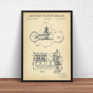 Ford Opposed Piston Engine 1943 Patent,  Engine Parts, Gift For Dad, Mechanics Poster Engineer Gift, Garage Wall Art Decor