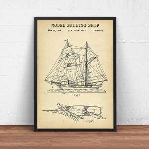 Model Sailing Ship Patent Print,  Nautical Decor, Ship Blueprint, Bathroom Decor, Nursery Wall Art, Vintage Patent Poster