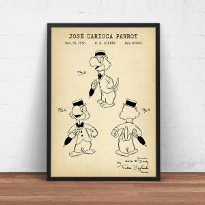 Jose Carioca Parrot, Disney Cartoon Character, Saludos Amigos, Patent Poster, Kids Room Wall Art, Children Gifts, Vintage Blueprint Art,