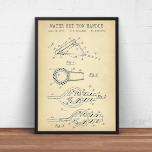 Water Ski Tow Handle Patent Print,  Ski Gallery Wall, Skier Gifts, Skiing Poster, Water Sports Decor, Beach House Wall Art
