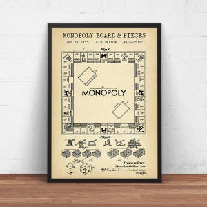 Monopoly Patent Print,  Board Game Art, Monopoly Poster Print, Monopoly Gifts, Vintage Blueprint Art, Kids Room Decor