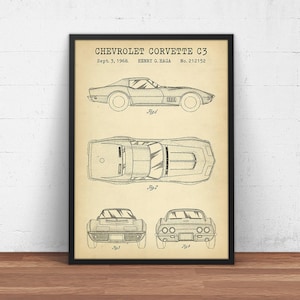 Corvette Corvette C3 Patentdruck, Chevy Blueprint Kunst, Rennauto Poster Druck, Jungenzimmer Dekor, Corvette Auto Kunst