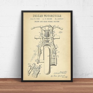 Indian Motorcycle Poster Print, Front & Rear Wheel Driven Motorcycle Patent Print, Motorbike Blueprint, Boys Room Wall Art Decor, Gifts