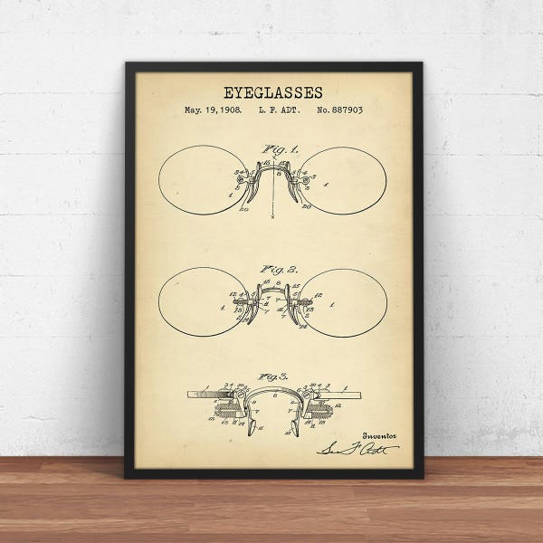 Eyeglasses Patent Print,  Spectacles Poster, Optician Eye Clinic Decor, Optometry Wall Art, Eye Doctor Gift, Optical Shop