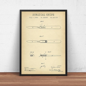 Surgical Knife Patent Print,  Scalpel Design Diagram, Vintage Medical Hand Tool, Surgery Decor Lancet Poster, Surgeon Gifts
