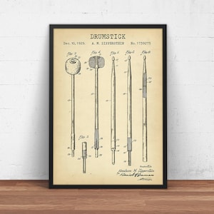 Drumsticks Patentdruck, Drumsticks Blueprint Art, Drum Poster, Schlagzeuger Wandkunst, Drumming Decor Percussion Blaskapelle