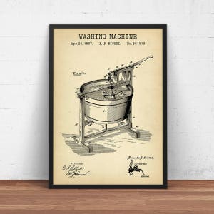 Laundry Room Decor, Vintage Washing Machine Art, Washing Machine Patent Print,  Blueprint Art, Laundry Room Poster Print