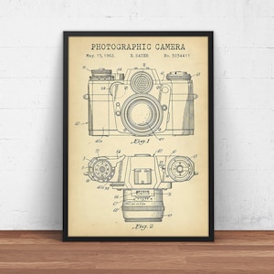 Photographic Camera Blueprint Art 1962,  Camera Patent Prints, Photographer Gift Idea, Vintage Camera Poster, Studio Decor