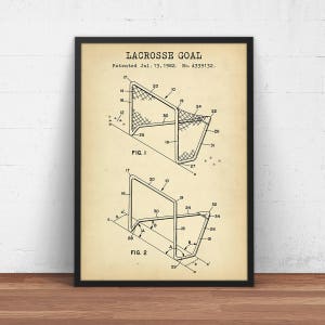 Lacrosse Goal Post Patent Art Print, Lacrosse Sports, Lacrosse Decor, Lacrosse Coach Gift Idea, Lacrosse Poster Print image 1