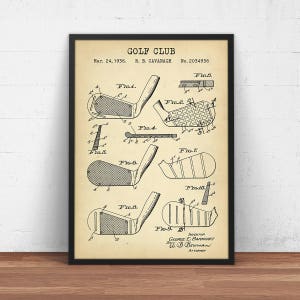Golf Club Patent Print,  Gift for Golf Players, Golf Clubhouse Wall Art, Golf Posters, Golf Gallery Wall Mancave Home Decor