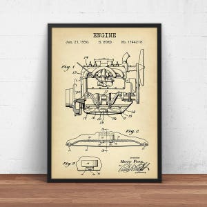 Henry Ford Engine 1928 Patent Print,  Model A Pickup Truck, Ford Motor Blueprint, Mechanic Gift, Garage Decor Engine Design