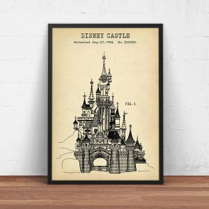 Disney Castle Patent Print,  Sleeping Beauty Castle Blueprint, Nursery Wall Art Decor, Disneyland Paris, Poster Print