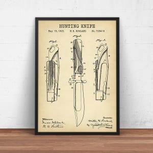 Hunting Knife Patent Print,  Game Hunting, Wildlife Hunting Poster, Hunter Gift, Folding Knife Blueprint Art, Cabin Decor