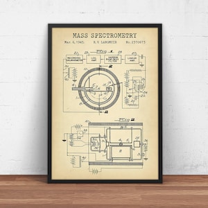Mass Spectrometry 1945 Patent Print,  Chemist Physicist Scientist Gifts, Laboratory Decor, Nerd Wall Art, Dorm Poster Art