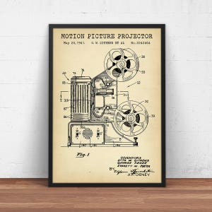 Home Theater Blueprint Poster, Motion Picture Projector, Vintage Patent Art, Movie Room Wall Art, Film Reel Artwork, Giclée Print