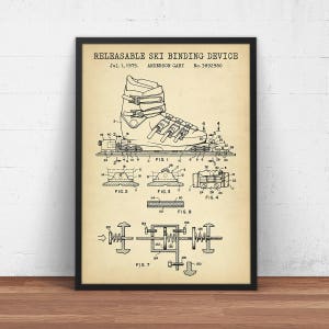 Ski Binding Device Patent Prints, Ski Shoes Blueprint Art,  Skier Gifts, Mountain Games Decor, Skiing Poster, Snow Board