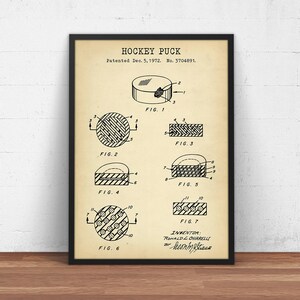 Hockey Puck Patent Print,  Hockey Player Gifts, NHL Ice Hockey Gifts, Dorm Room Decor, Sports Room Wall Art, Blueprint Art