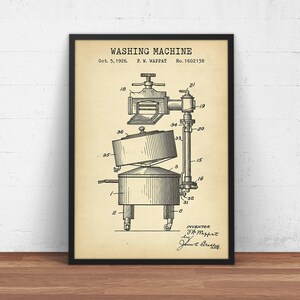 Washing Machine Patent Print,  Blueprint Art, Laundry Decor, Poster Print, House Warming Gifts, Laundry Room Wall Art