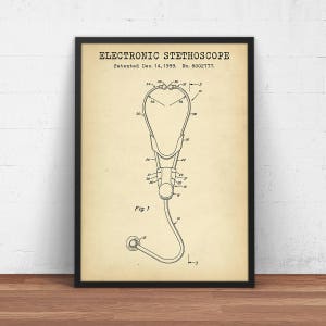 Stethoscope Patent Poster, Modern stethoscope poster, stethoscope print, medical blueprint Hospital Health Clinic Gift for Doctor Student