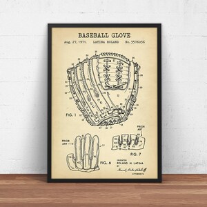 Baseball Patent Print, Glove Blueprint,  Print Poster, Vintage Baseball Gloves Art, Baseball Fan Gifts, Man Cave Decor