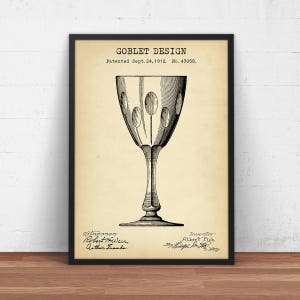 Goblet Patent Print,  Goblet Blueprint Art, Kitchen Decor, Vintage Wine Goblet, Bar Wall Art, Wine Art Patent Poster