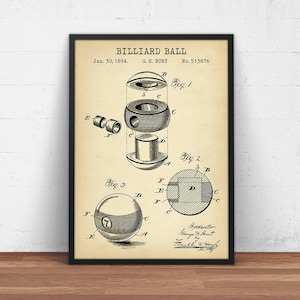 Billiard Ball 1894 Patent Print,  Billiard Room Decor, Basement Art, Bar Wall Art, Pool Poster, Snooker Ball Design, Gifts