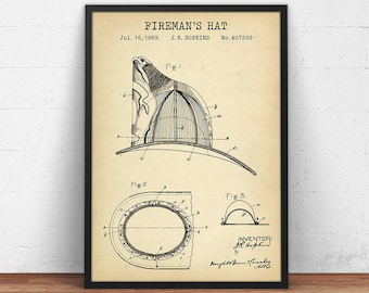 Prezent dla strażaka, czapka strażacka, patent z 1889 r., dekoracja remizy strażackiej, plakat z hełmem strażaka, sztuka ścienna z motywem ratownictwa pożarowego, vintage
