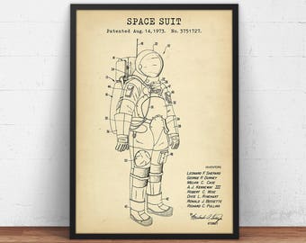 Space Suit 1973 Patent Art Print,  NASA Poster, Apollo Space Program, Space Exploration, Spacecraft, Space Travel Astronaut