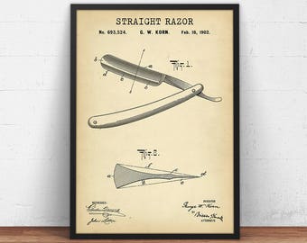 Barber Razor 1902 Patent Print, Antique Razor Print, Barber Shop Decor, Barber Print, Barber Shop Wall Art, Barber Poster, Barber Gifts
