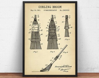 Curling Broom Patent Print,  Curling Poster Print, Sports Wall Art Decor, Winter Sport, Curling Coach Fan Player Gifts