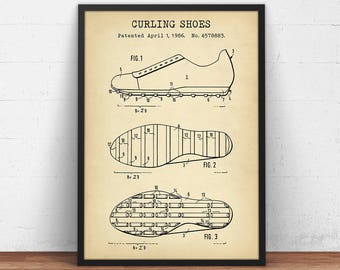 Curling Shoes Patent Print,  Curling Sport Poster Print, Sports Room Decor, Curling Wall Art, Player Fan Gift
