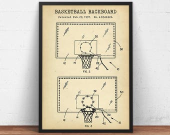 Basketball Backboard Patent Art,  Blueprint, Basketball Poster Print, Basketball Gifts, Boys Room Wall Art, Sports Decor