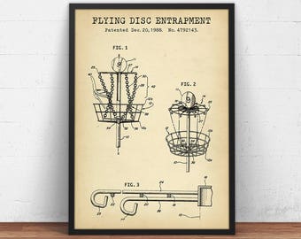 Frisbee Patent Prints, Disc Golf Basket,  Frisbee Golf, Blueprint Art, Poster Print, Frisbee Wall Art, Frisbee Art