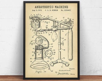 Patente de máquina de anestesia, Anestesista médico, Consultorio médico, Cirugía, Hospital, Anestesia, Arte de pared, Medicina, Vintage