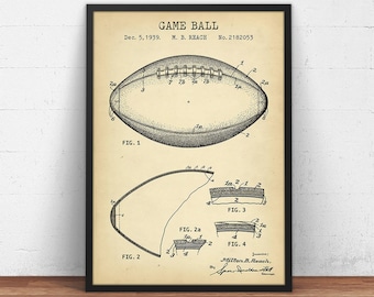 Football Game Ball Design Patent Print,  Football Poster Print, Football Gifts, NFL American Football, Boys Room Decor