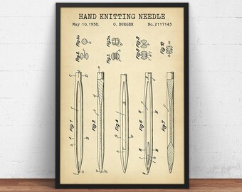 Stricknadel-Patentzeichnung von 1930, Strickposter, Strickdeko, Strickkunst, Nähen, Garn, Strick-Wandkunst, Geschenke